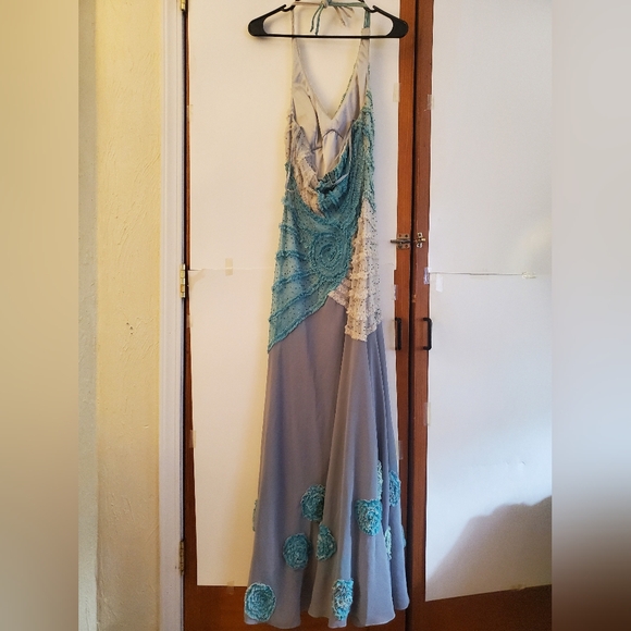 Vintage Beaded Long Blue Purple Mermaid Dress - Picture 6 of 9